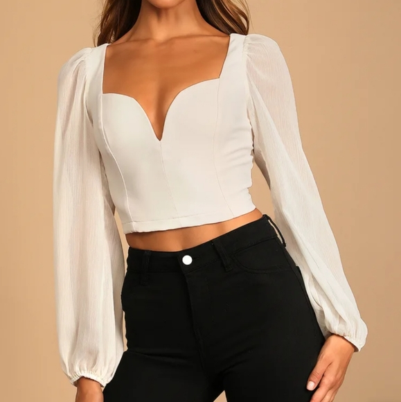 Lulus Tops - lulu's Say it Again Cream Tie-Back Long Sleeve Crop Top